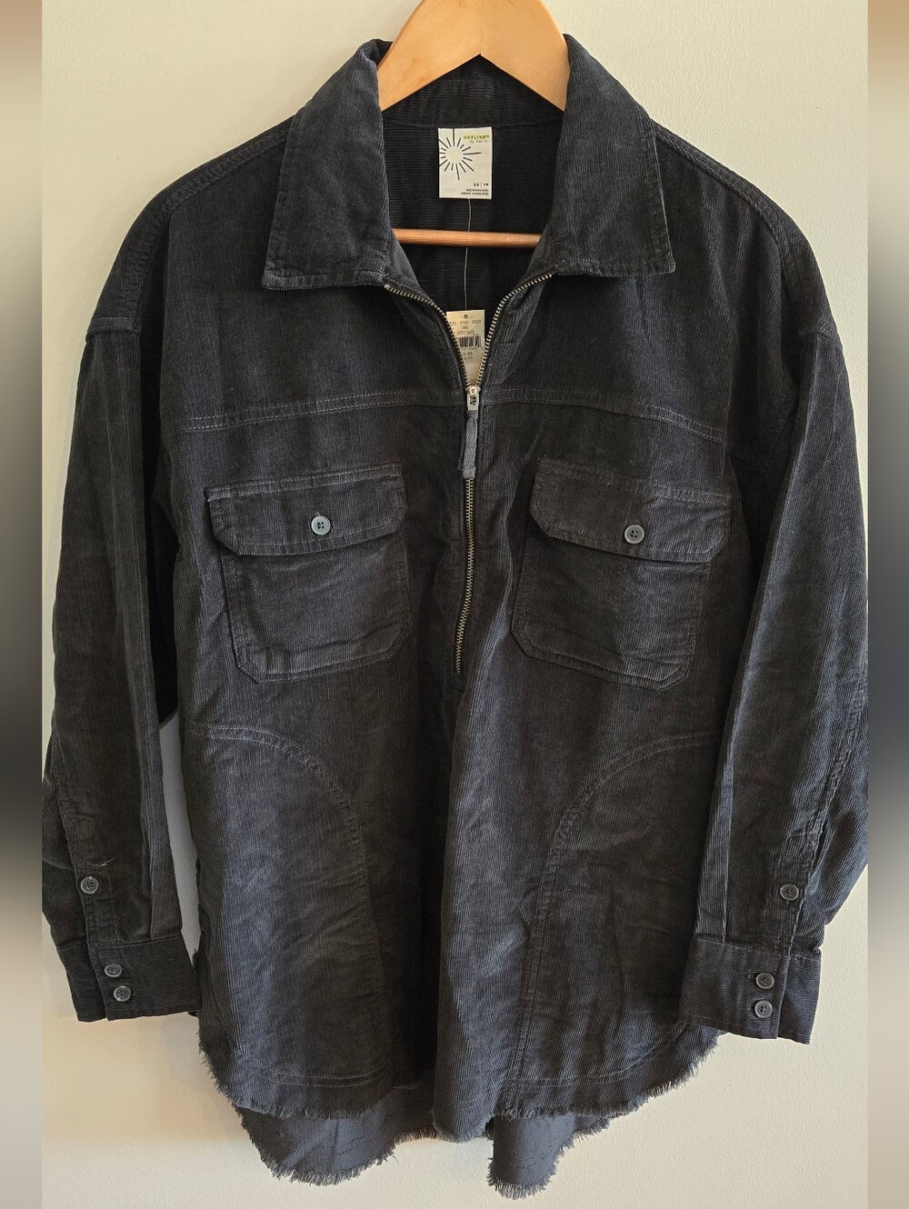 NWT Offline by Aerie Corduroy Half-Zip Shacket Oversized Frayed Hem XS (Fits M)